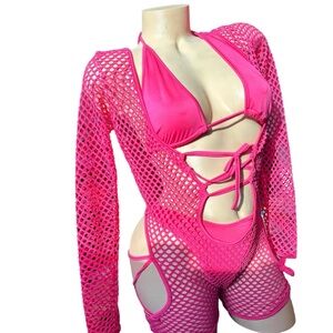 Pink Fishnet Swimsuit Cover-Up